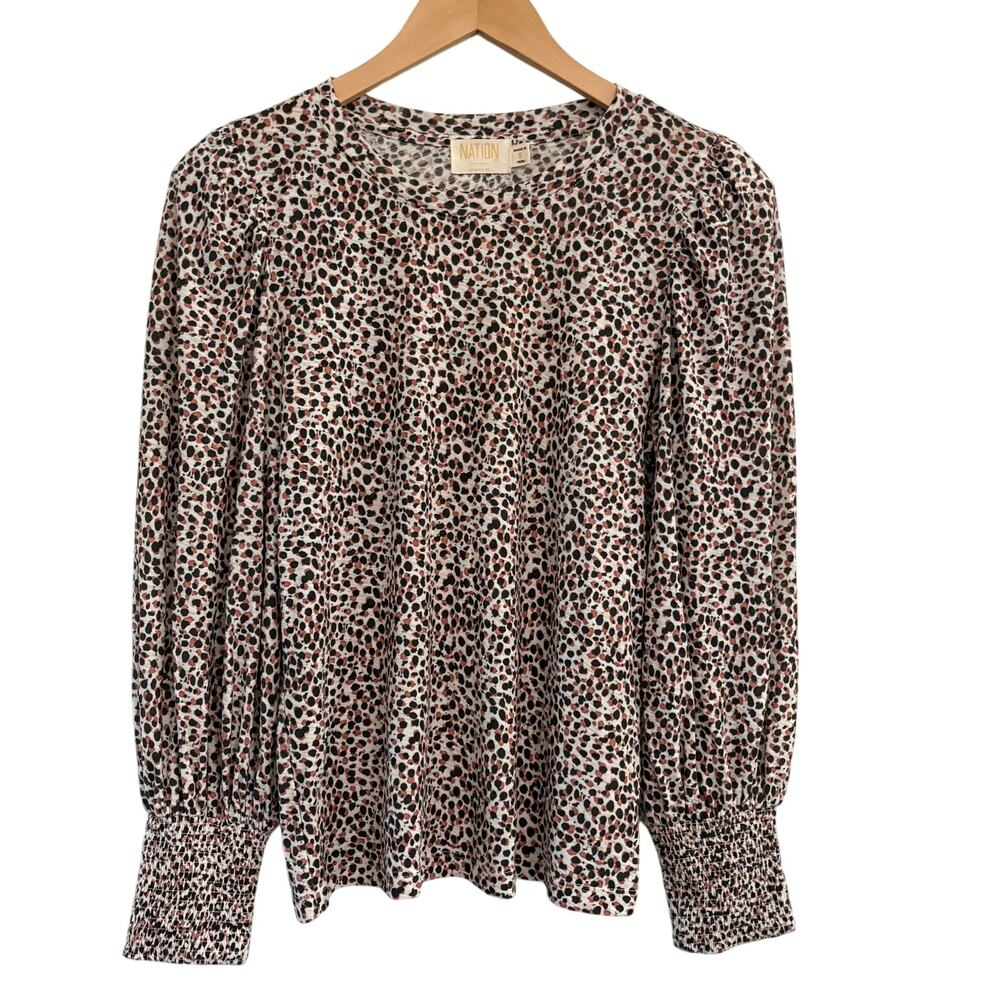 Nation LTD Long Sleeve Leopard Print Top in Cream, Black & Brown